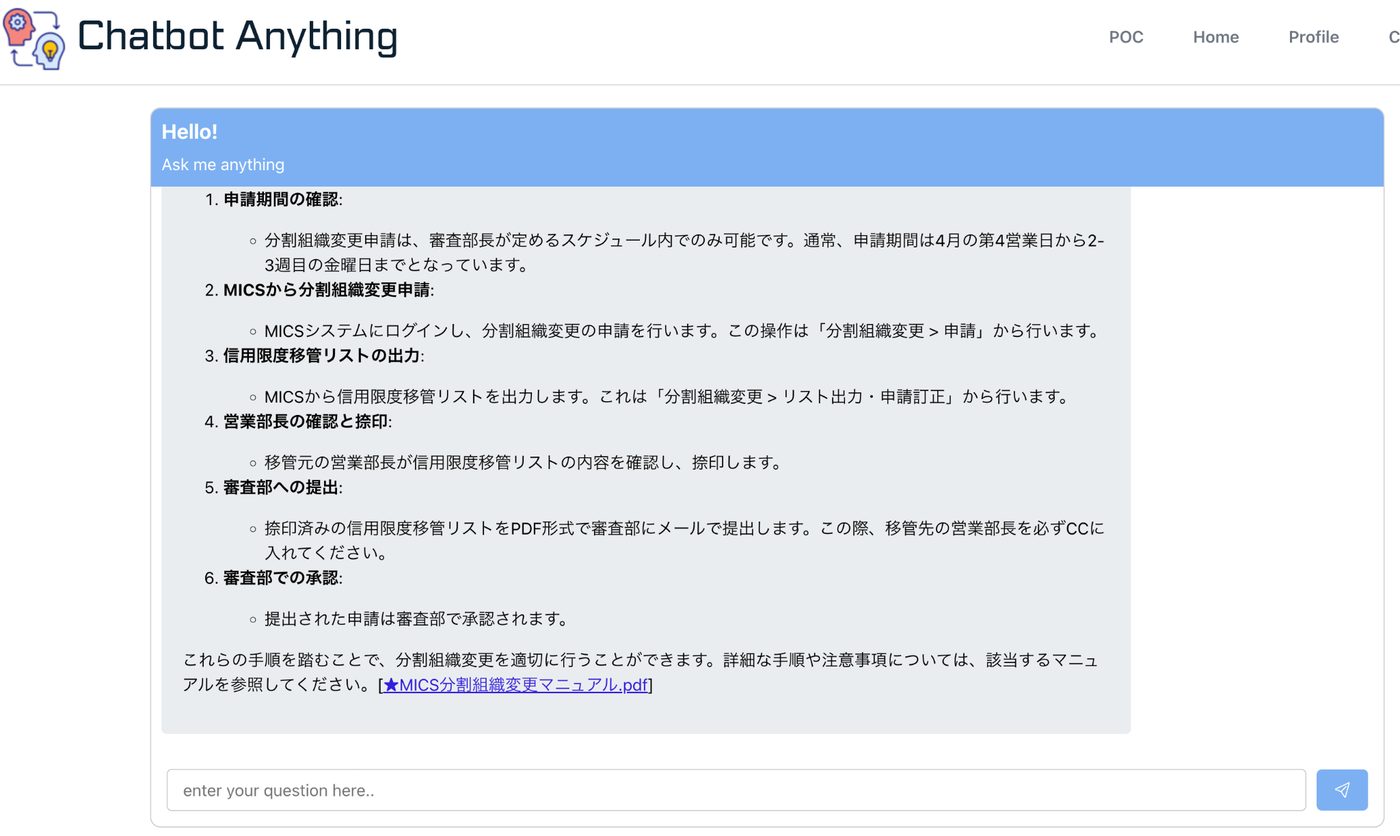 Document chatbot answering a question with links back to source procedures